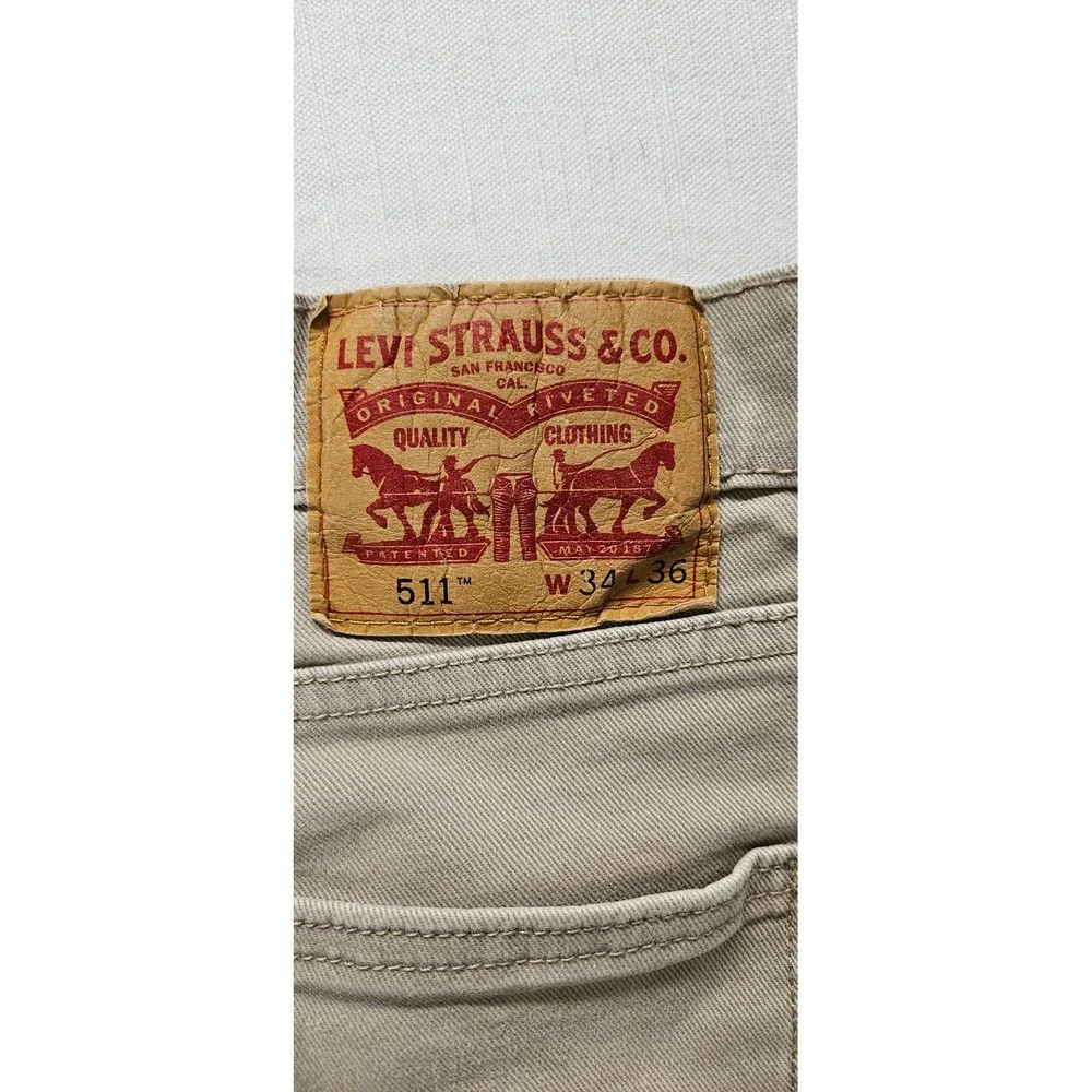 Levis 511 Slim Fit Khaki Tan Pants Mens 34x36 Cotton Blend Stretch Trousers